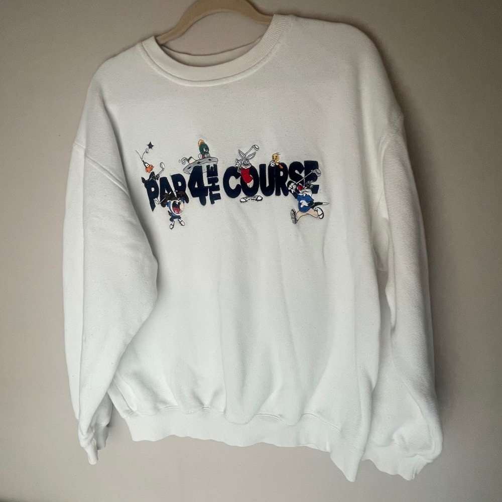 Vtg Warner Bros Looney Tunes Par 4 The Course Golf Graphic Sweatshirt Size L